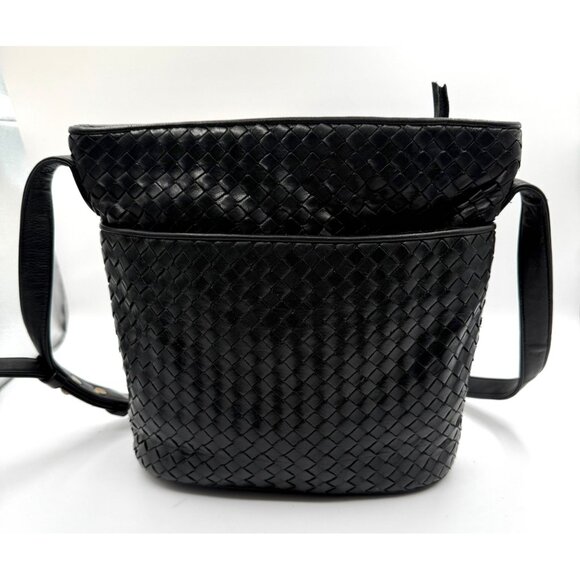 Enzo Angiolini Black Woven Intrecciato-style Classic Leather Crossbody Bag Luxur - Picture 2 of 10